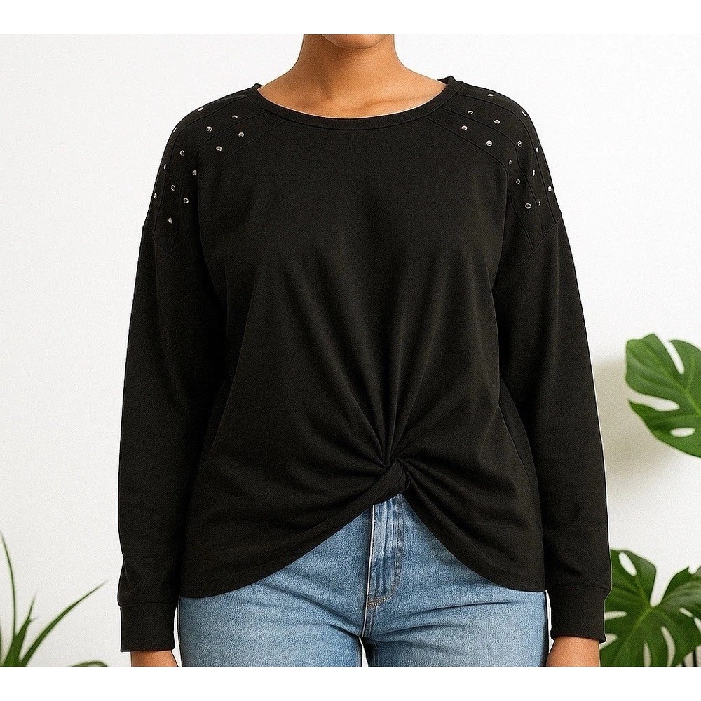 Rock & Republic Crewneck Women's Sweatshirt Sz XL Studded Black Whimsigoth Grung